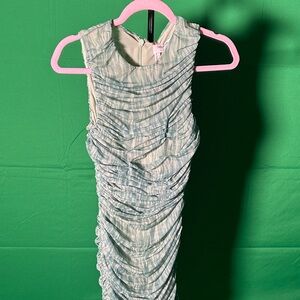 House of CB Ruched Midi Dress in Light Sage/Beige Print /S